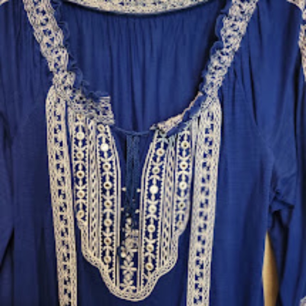 INC Blue Embroidered Cold-Shoulder Top with Open Bell Sleeves - Sz. XL - Picture 4 of 10